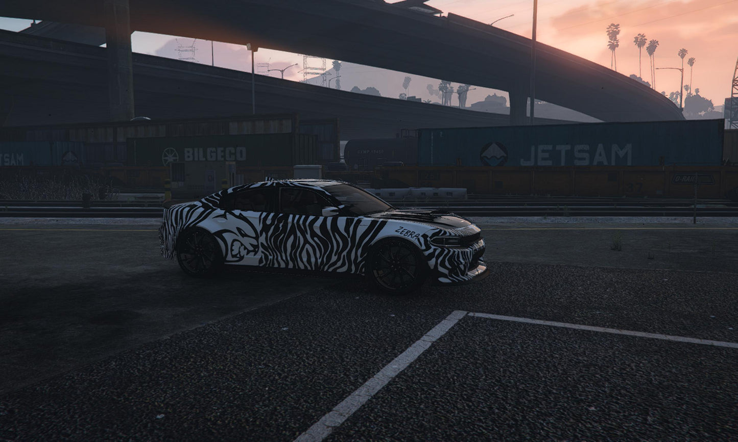 FiveM Dodge Charger Hellcat Add-On: Zebra Livery, Optimized RP Muscle Car