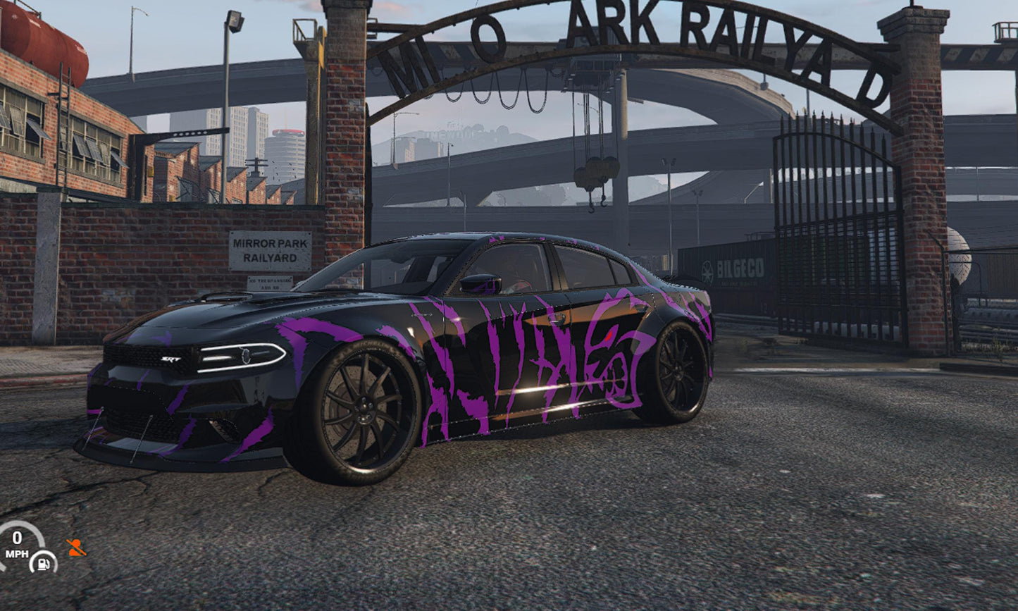 FiveM Dodge Charger Hellcat Add-On: Zebra Livery, Optimized RP Muscle Car