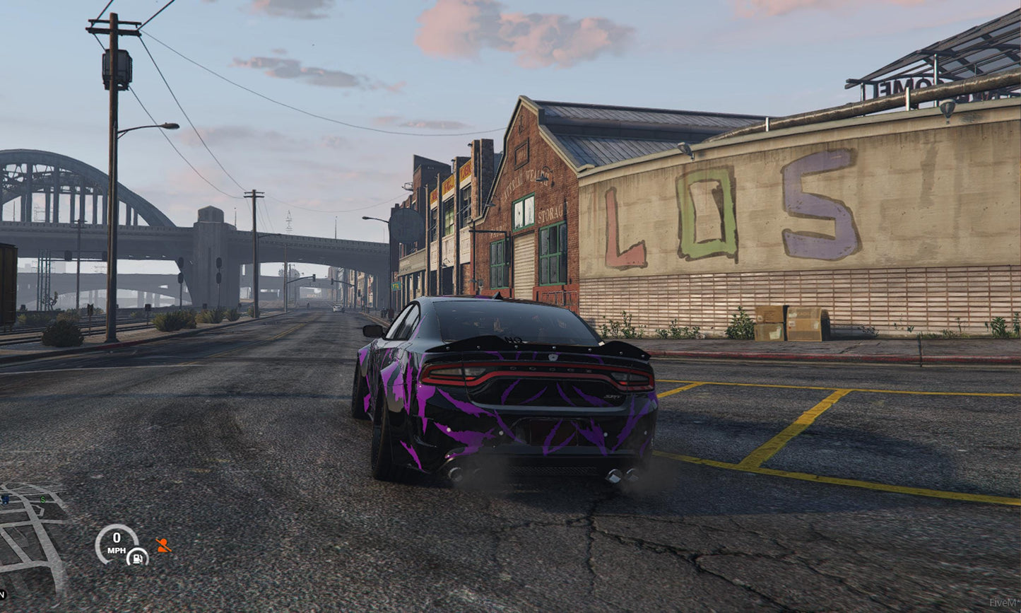 FiveM Dodge Charger Hellcat Add-On: Zebra Livery, Optimized RP Muscle Car