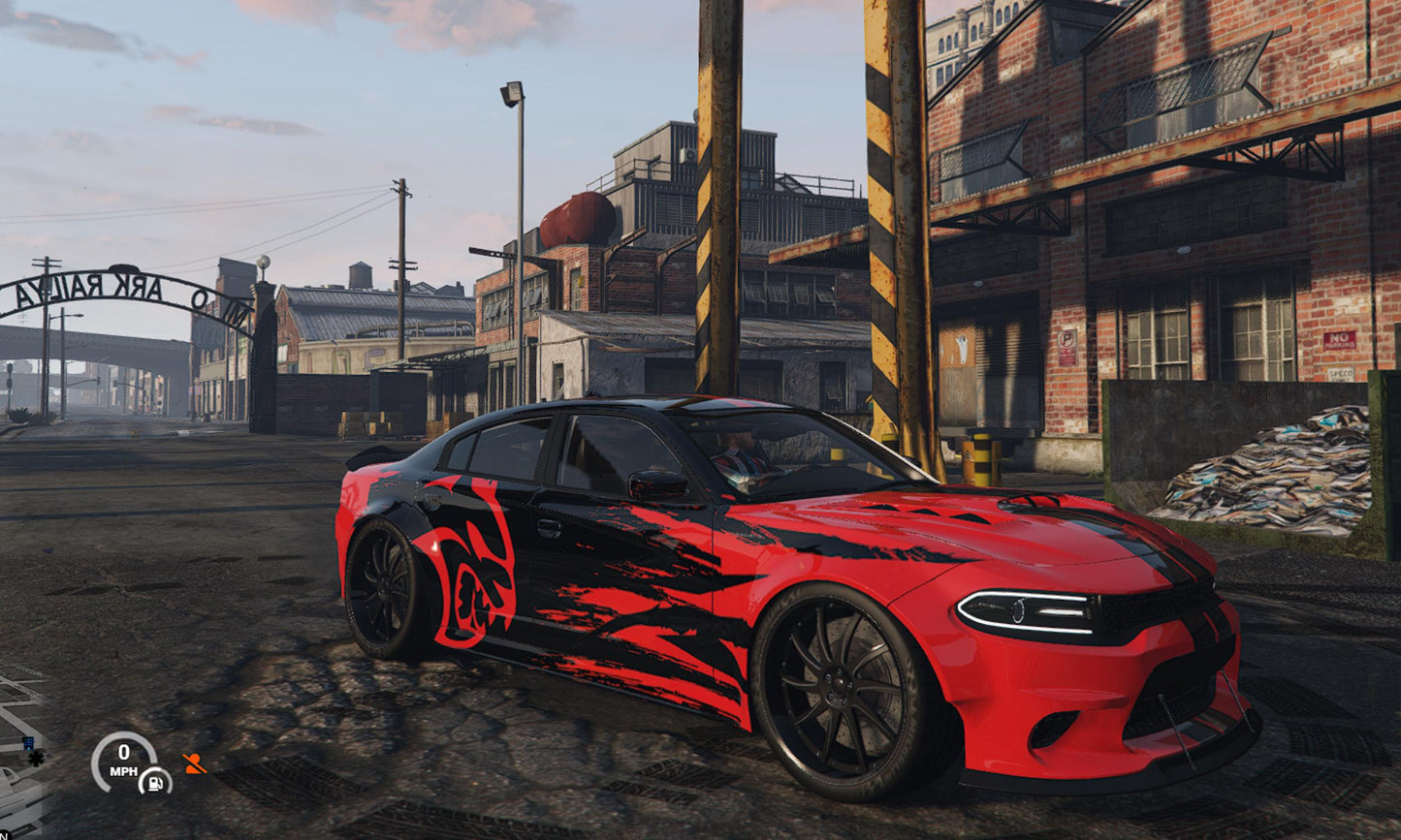 FiveM Dodge Charger Hellcat Add-On: Zebra Livery, Optimized RP Muscle Car