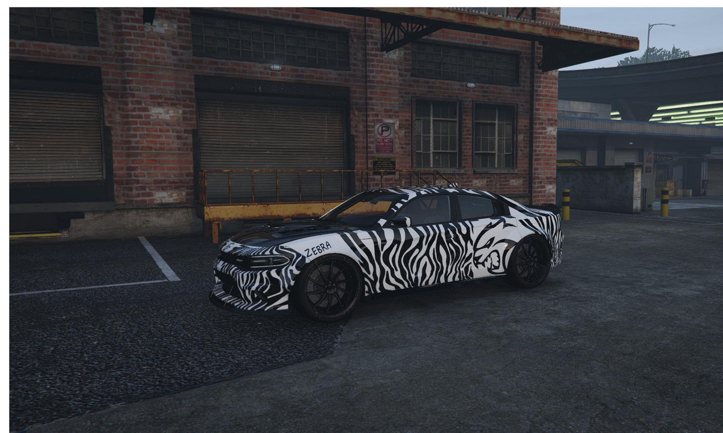 FiveM Dodge Charger Hellcat Add-On: Zebra Livery, Optimized RP Muscle Car