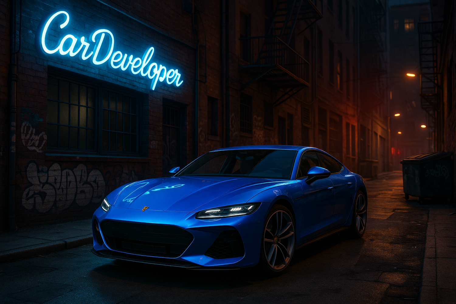 Cardeveloper Mağzamın ısmı görselde yer alsın mavı bır luks spor aracı olmasını ıstıyorum Gta5 oyununda ara sokaklarında olsun bu araç  ful hd bır fotoğraf olsun 